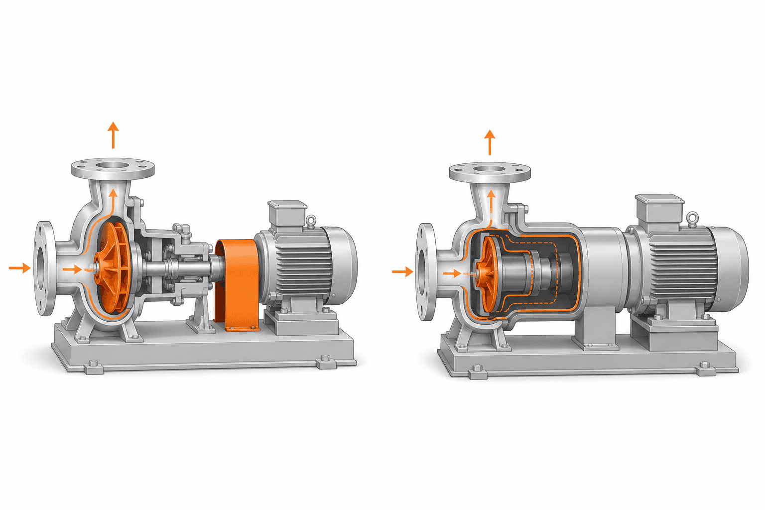 Centrifugal pump vs magnetic drive pump side by side comparison diagram