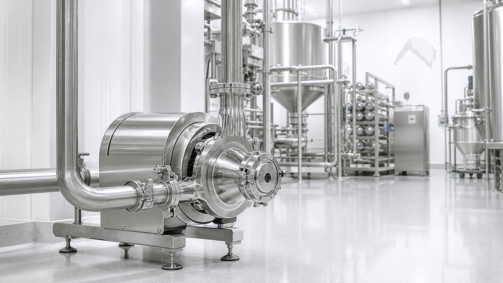 SS316L sanitary pump installed in pharmaceutical dairy plant clean environment