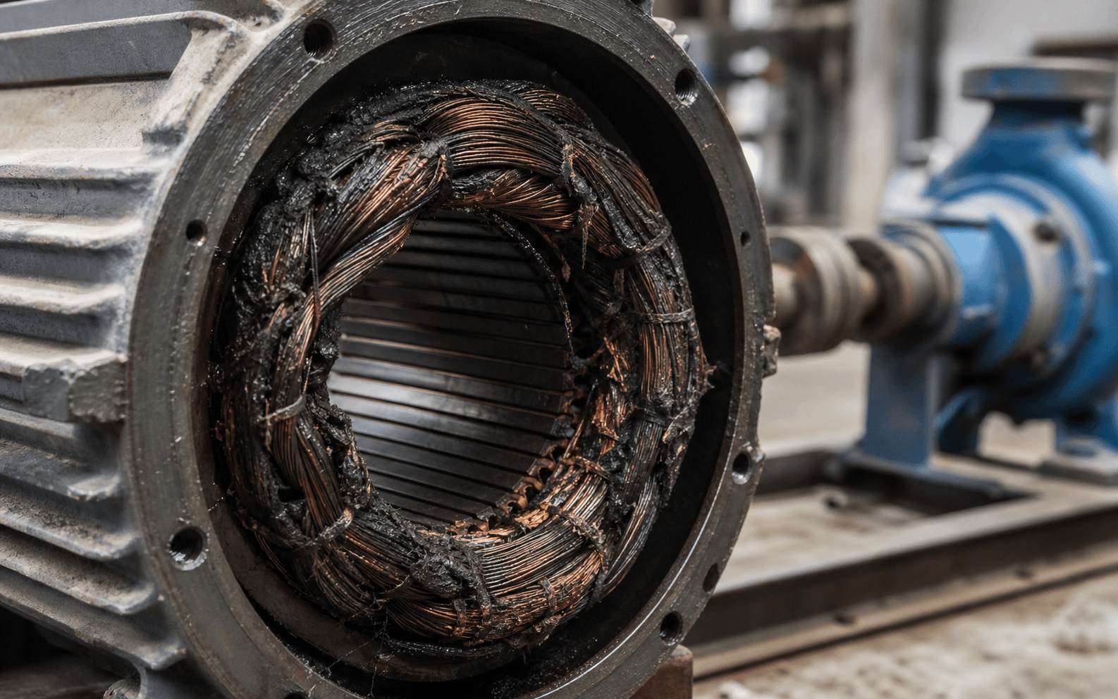 Burnt motor winding caused by overheating from pump deadheading condition