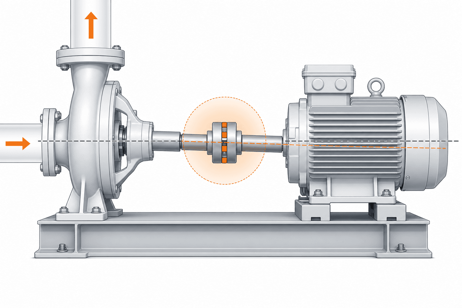 Diagram showing angular and parallel shaft misalignment between pump and motor