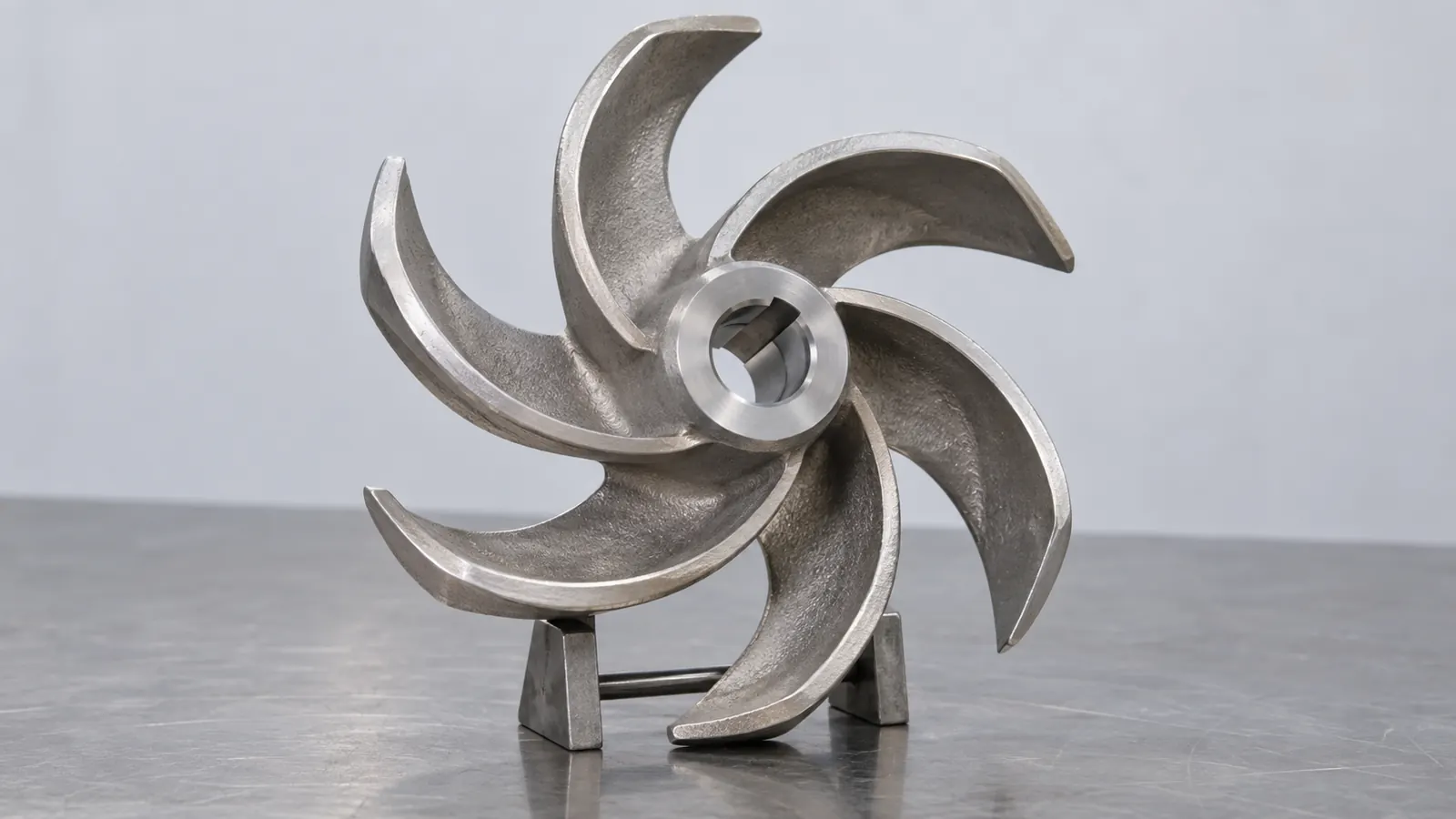 Open centrifugal pump impeller showing exposed vanes