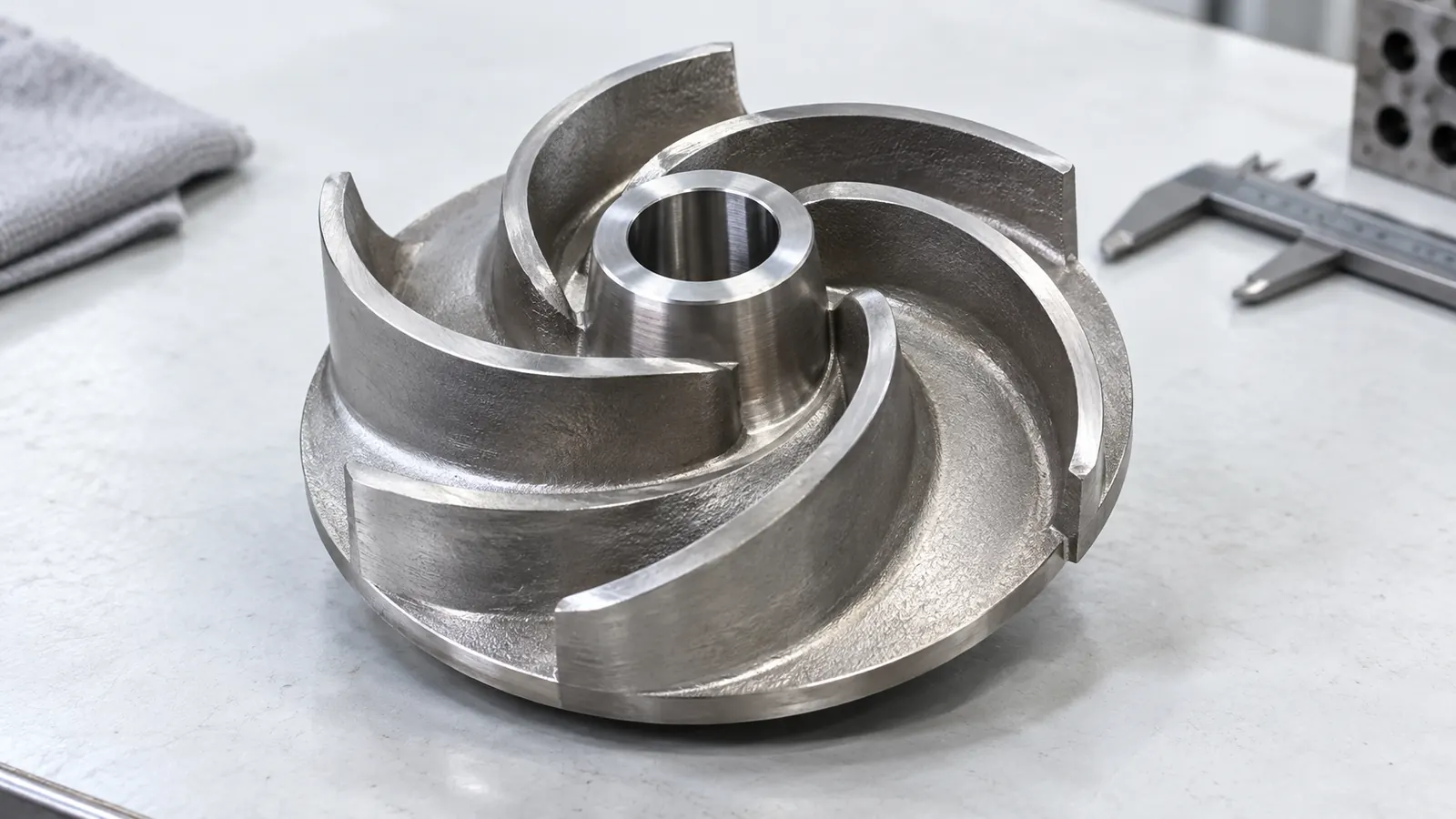 Semi-open centrifugal pump impeller showing vanes and rear shroud