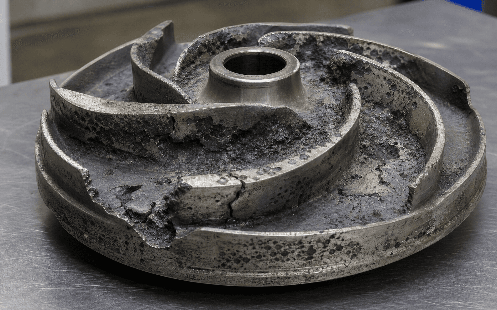 SS316 pump impeller severely corroded and pitted by hydrochloric acid service