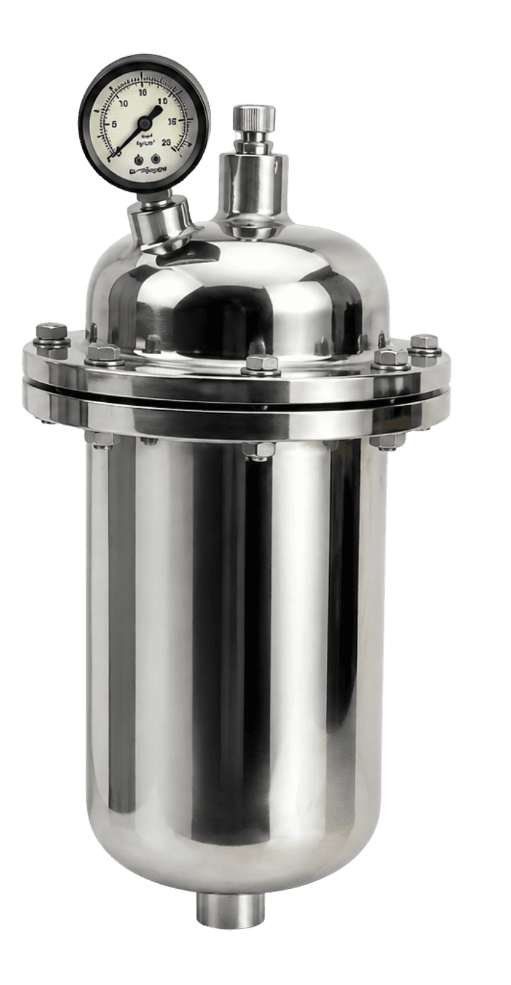 Stainless pulsation dampener with pressure gauge by Shubham Industries