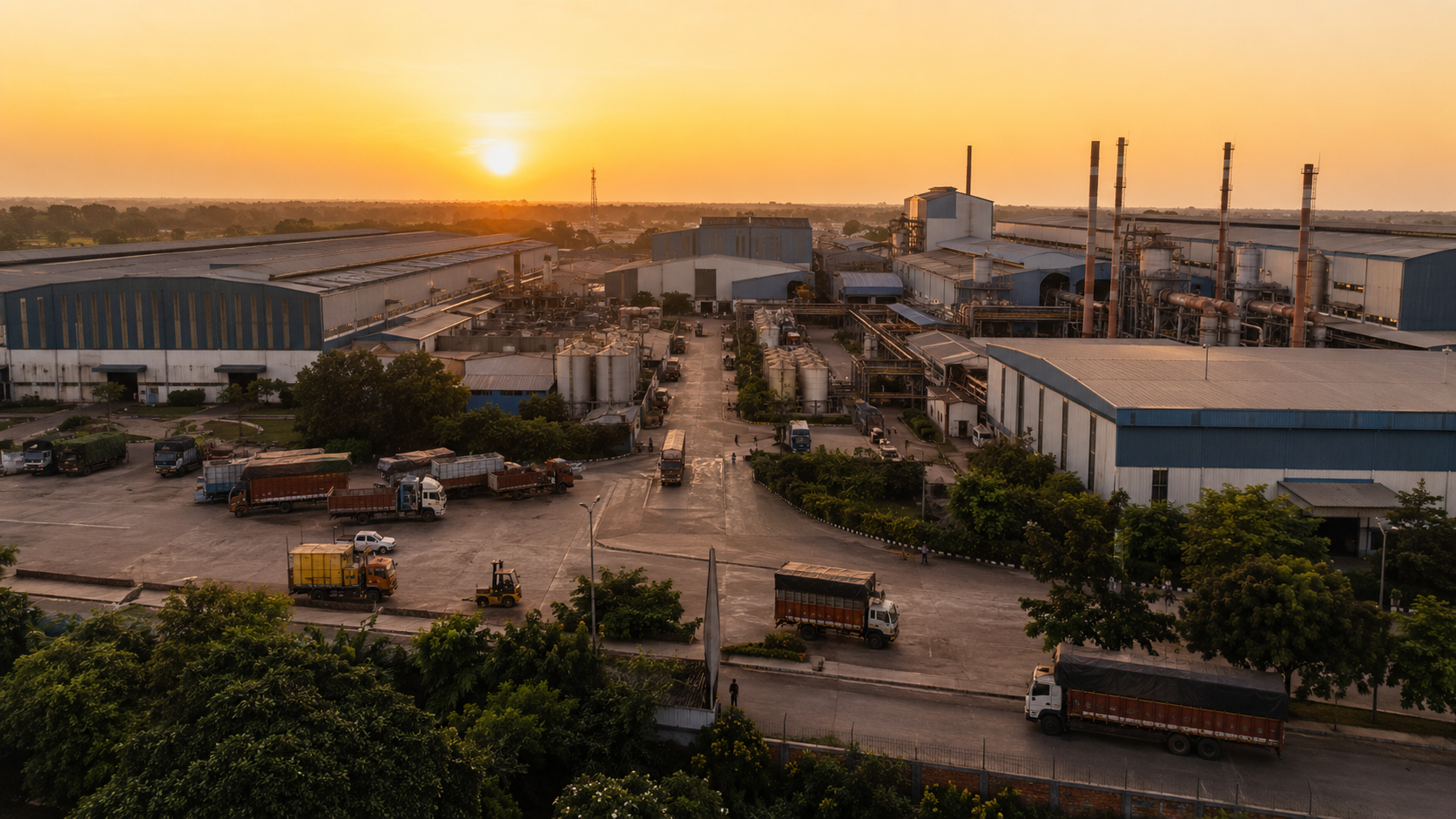 representative industrial water treatment visual at sunset
